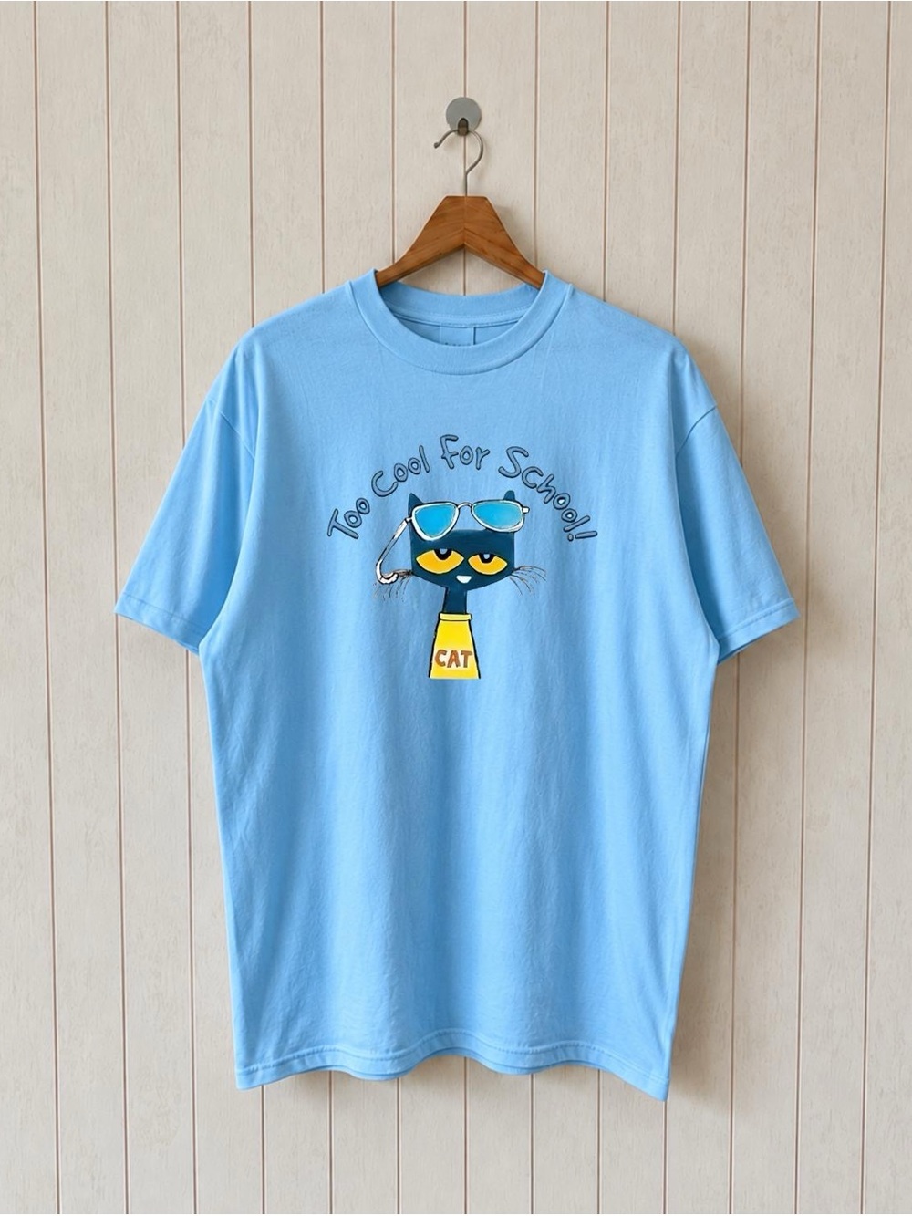 ‘Too Cool For School’ Pete the Cat Graphic T-Shirt - Sky Blue Gildan Unisex Tee
